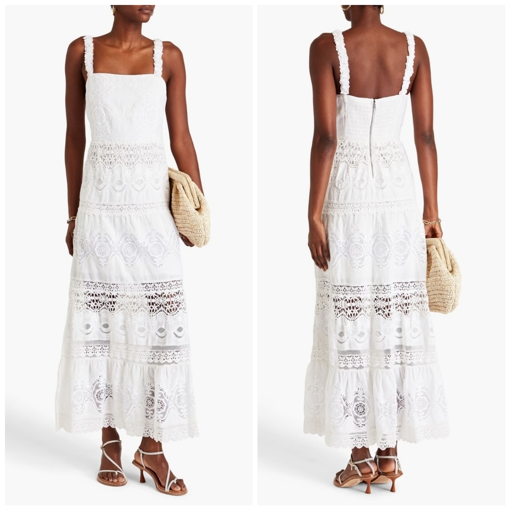NWT Alice + Olivia Alora Maxi Sweetheart Dress in White- Linen/ Cotton